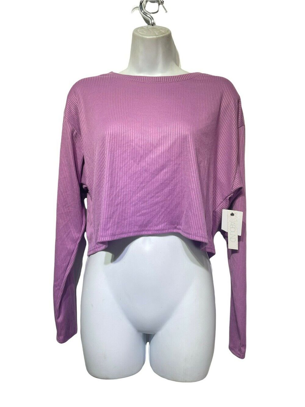 ABOUND Womens Size S Purple Rib Knit Long Sleeve Pullover Crop Top
